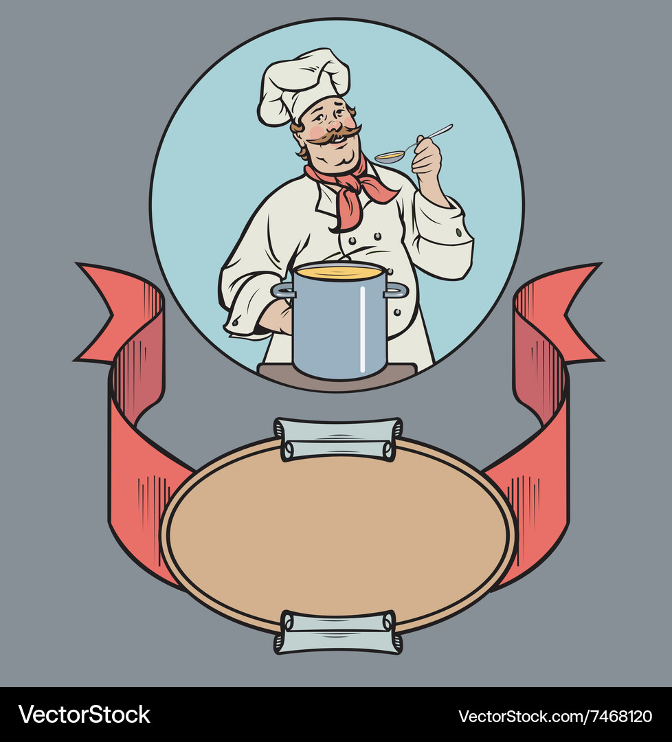 Smiling chef with soup Vector Image
