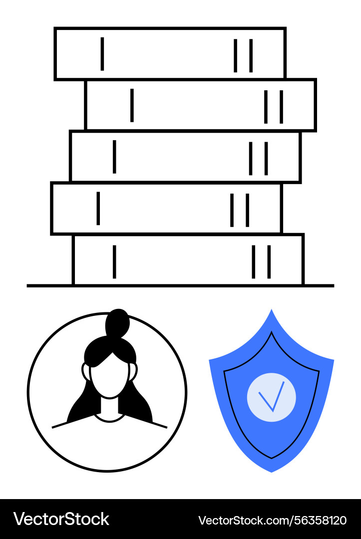 Stack of books user profile and shield icon Stack of books user profile and shield icon vector image