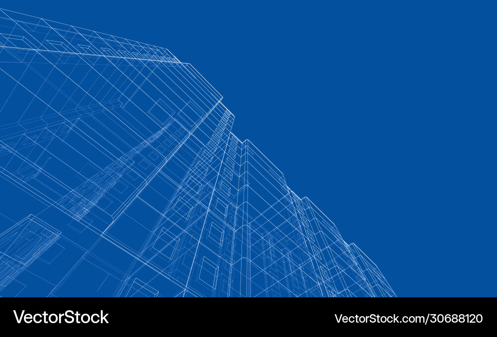 Wire-frame model a multi-storey building Vector Image