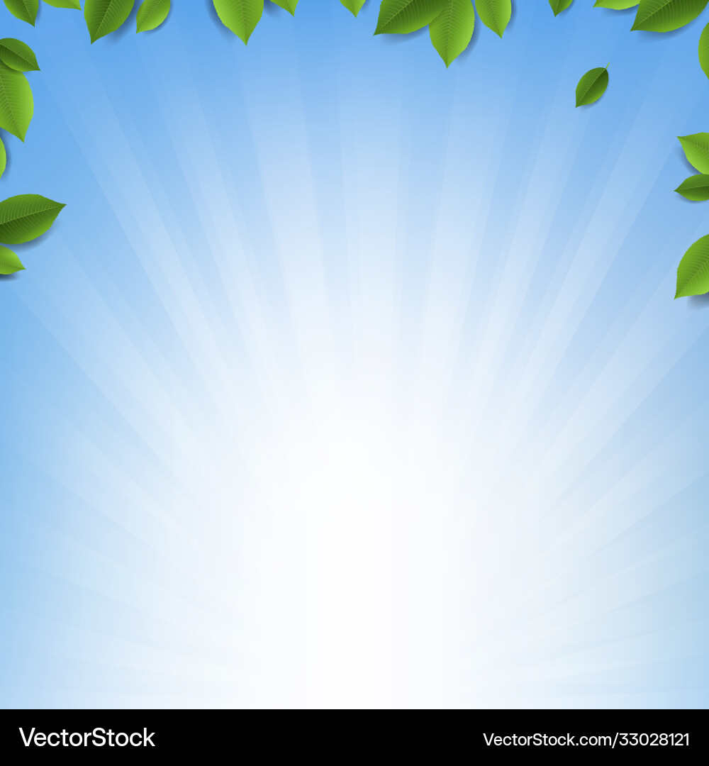 Grüne Blätter Rahmen mit sunburst blau Hintergrund Grüne Blätter Rahmen mit sunburst blau Hintergrund vektorbild