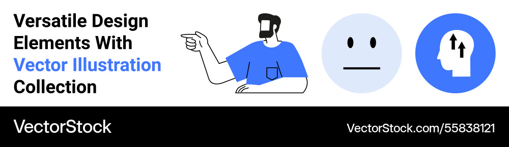 Man gesturing with two abstract icons representing Man gesturing with two abstract icons representing vector image