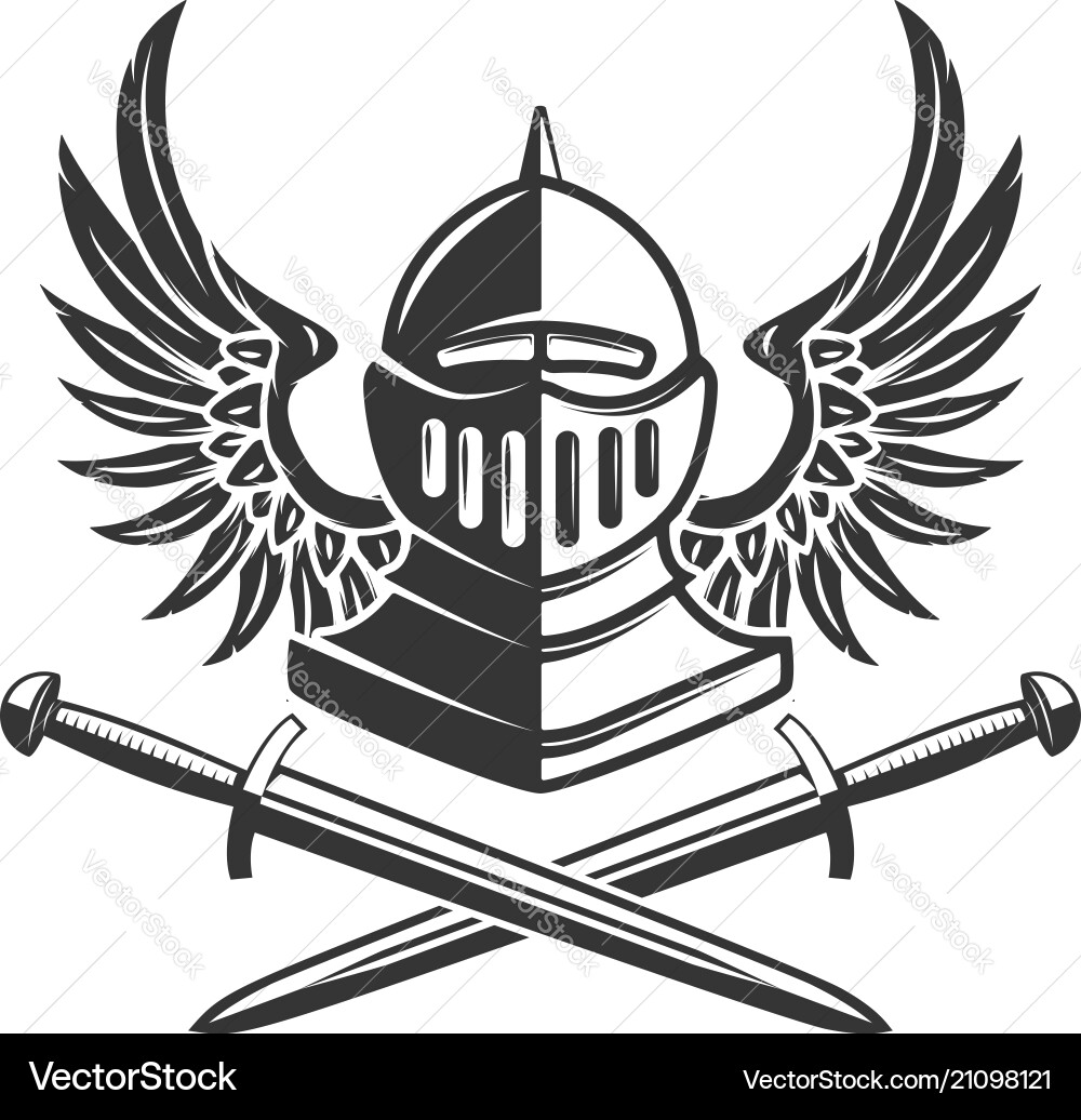 Winged Knight Helmet with Crossed Swords vector image