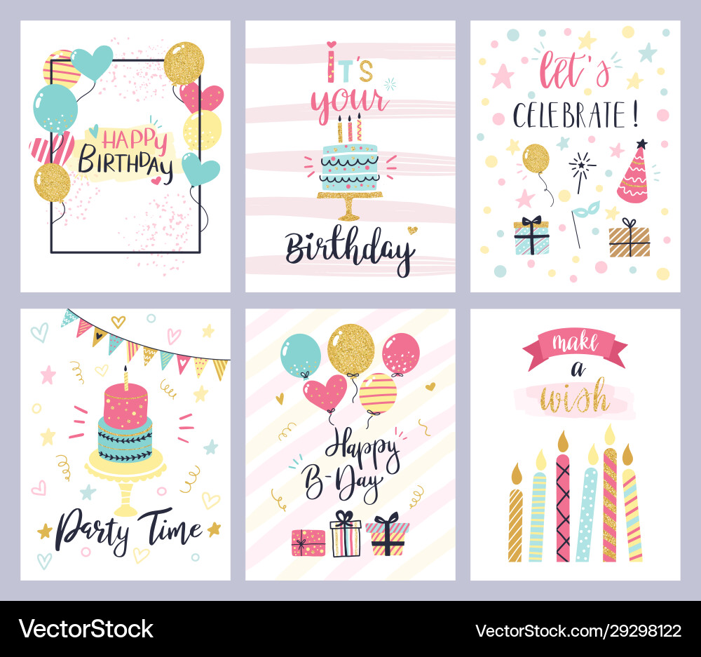 Birthday Pastel Celebration Cards Vector Image