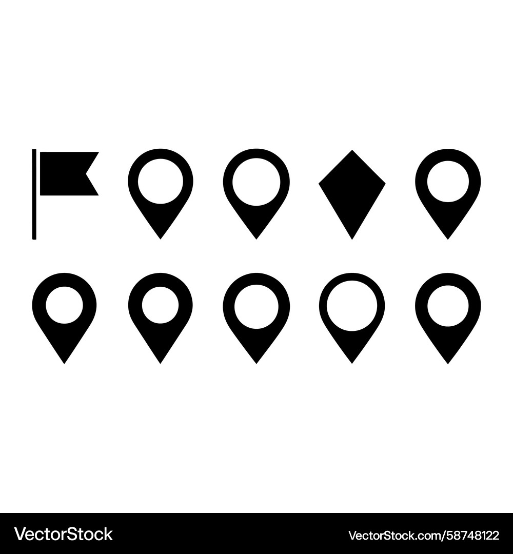 Black location pins and flag icons map marker Vector Image