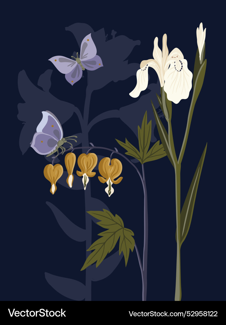 Drawing garden flowers and butterfly Drawing garden flowers and butterfly vector image
