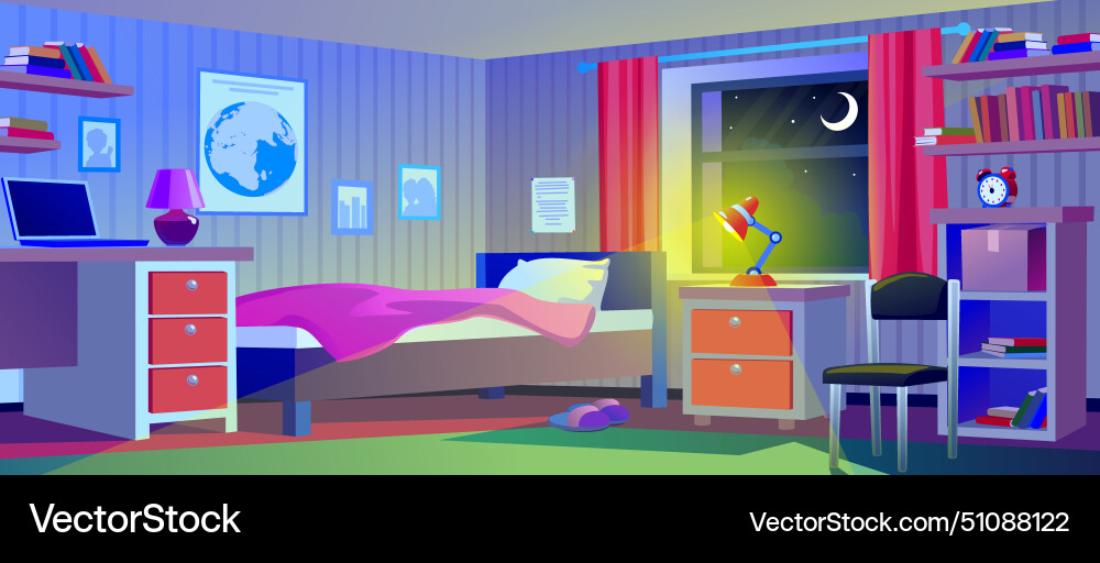 Interior lighting for a teenager night room Interior lighting for a teenager night room vector image