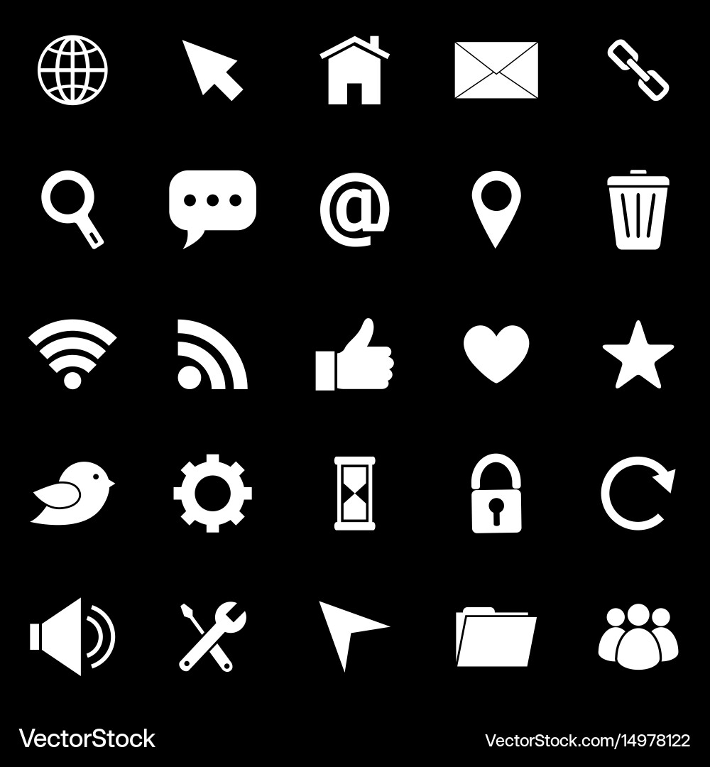 Website icons on black background Royalty Free Vector Image