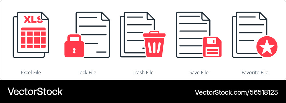 A set of 5 files icons as excel file lock vector image