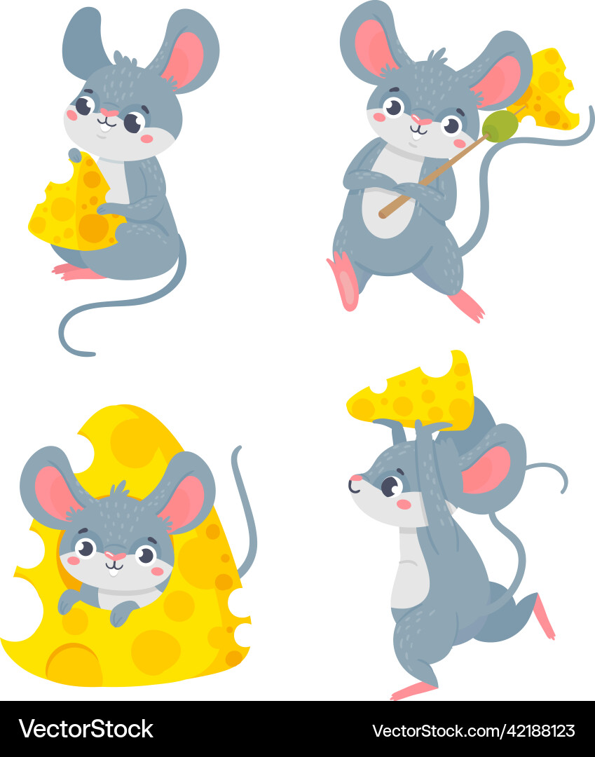 Cartoon mouse with cheese cute hamster collection Cartoon mouse with cheese cute hamster collection vector image