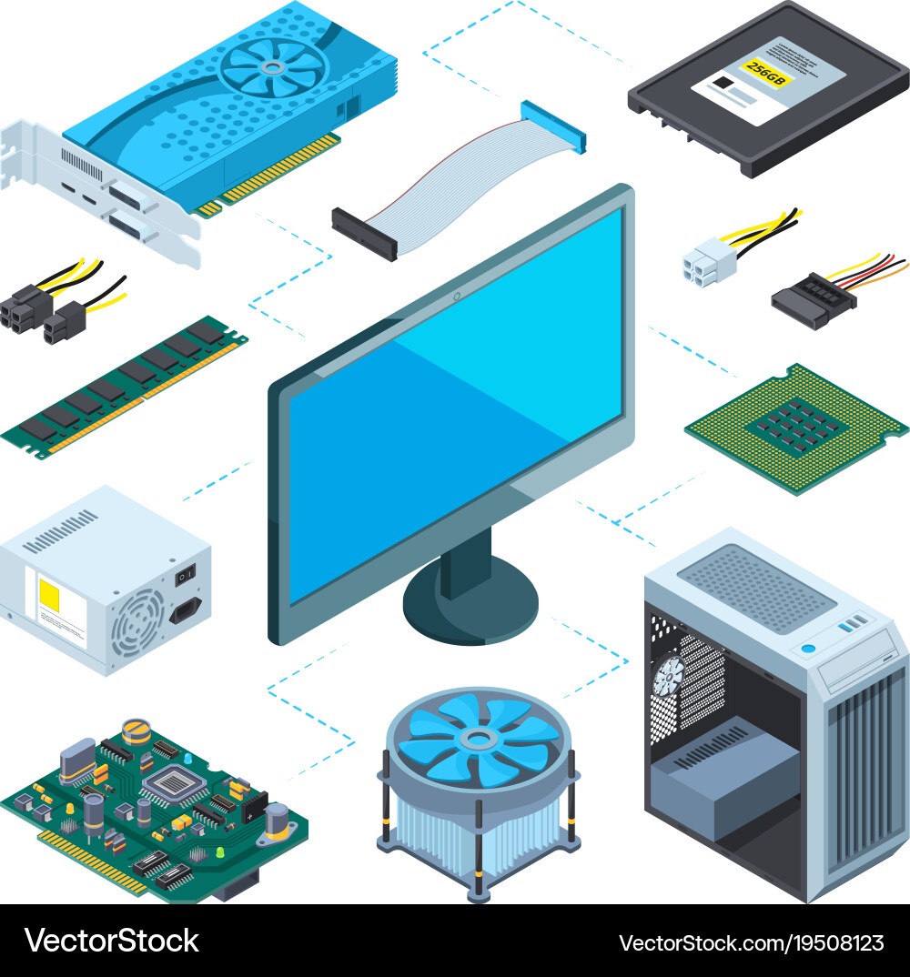 Computer Hardware Isometric Set vector image