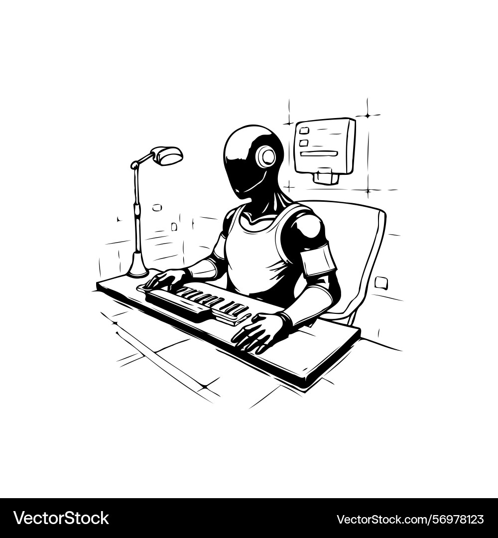 Monochrome of an android character working Monochrome of an android character working vector image