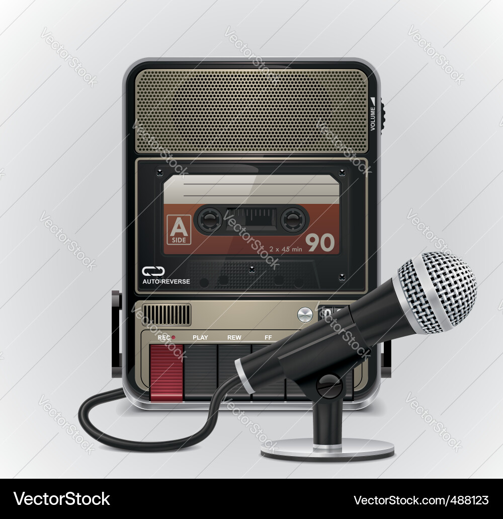 Retro Cassette Recorder mit Mikrofon Vektorbild