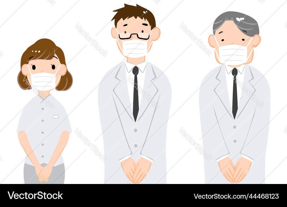 Standing in a mask wearing both hands front Vector Image