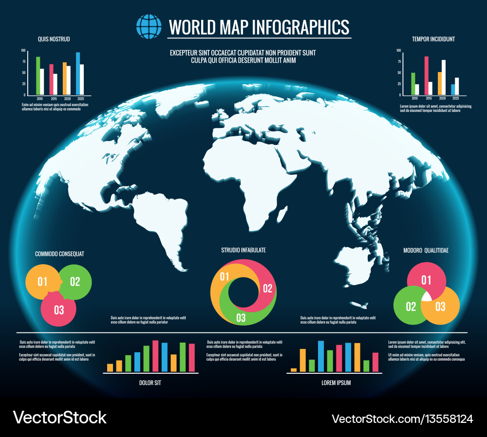 3D World Map Infographics Vector Image