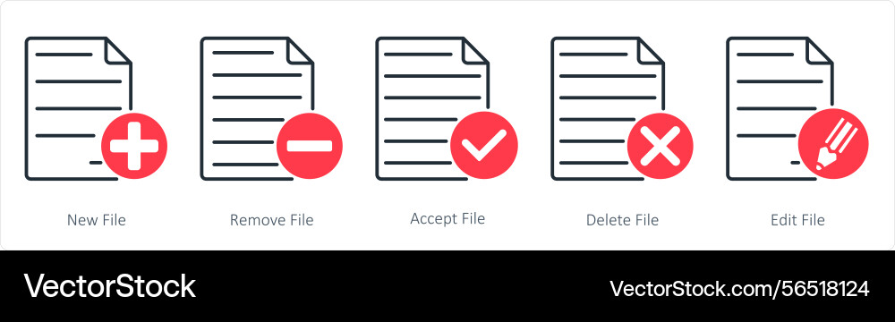 A set of 5 files icons as new file remove vector image