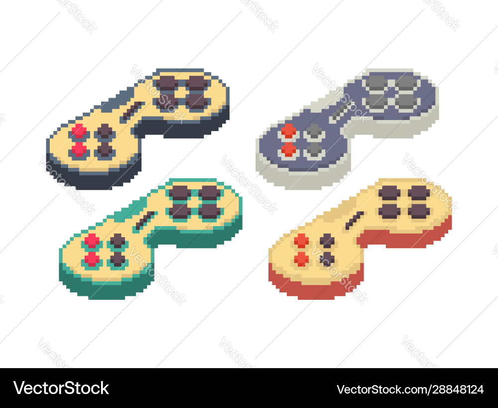 Gamepad pixel art set joystick 8bit video game vector image