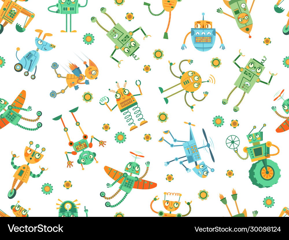 Nahtlose Roboter Muster Roboter Rakete bunt Nahtlose Roboter Muster Roboter Rakete bunt vektorbild