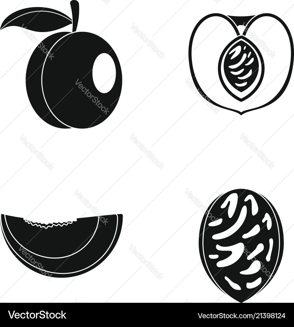 Peach tree slices fruit icons set simple style Peach tree slices fruit icons set simple style vector image