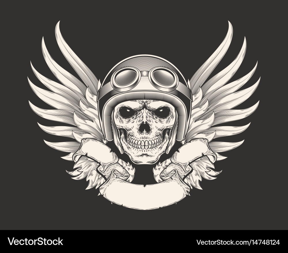 Skull Racer Helmet Emblem Vector Image