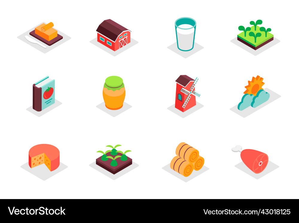 Farming concept 3d isometric icons set pack vector image