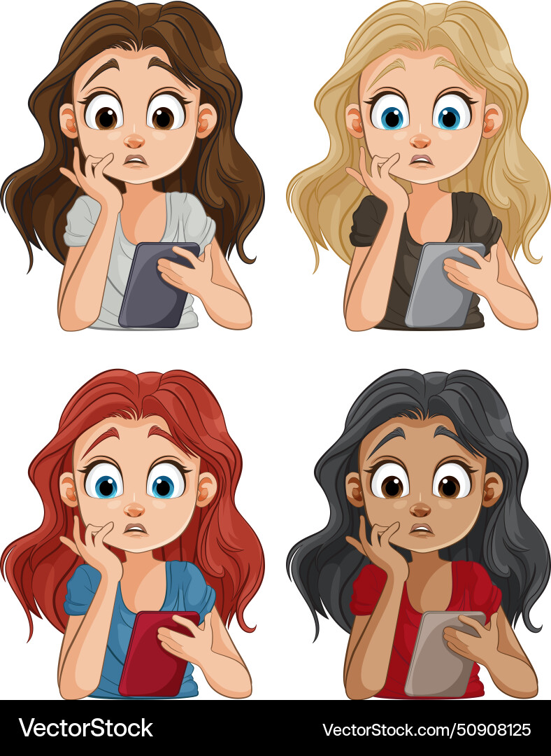 Four women with varied expressions of shock Four women with varied expressions of shock vector image