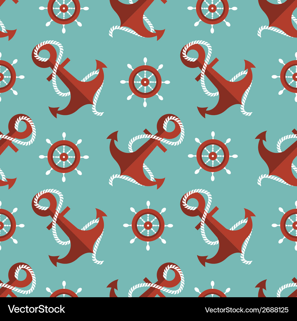 Navigation seamless pattern with an anchor Vector Image