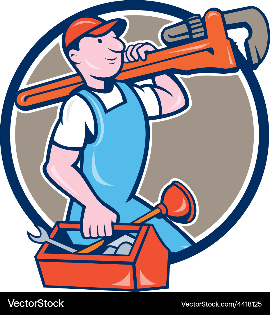 Plumber with Wrench and Toolbox vector image