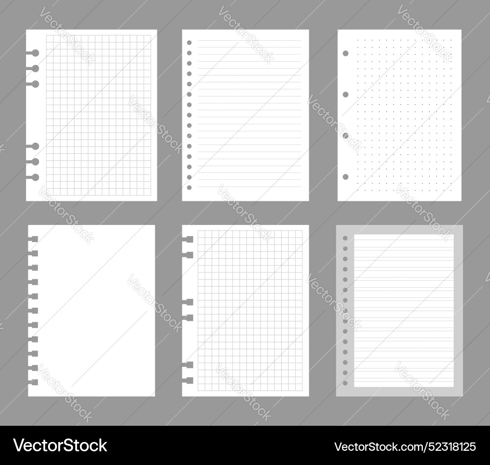 Set von Notizbuchblättern auf grauem Hintergrund isoliert Set von Notizbuchblättern auf grauem Hintergrund isoliert vektorbild