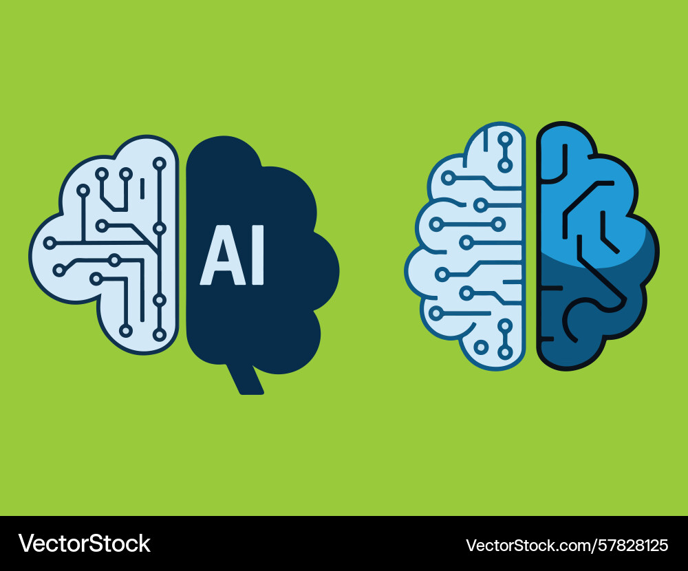 Stylized brain halves with circuitry and ai text Vector Image