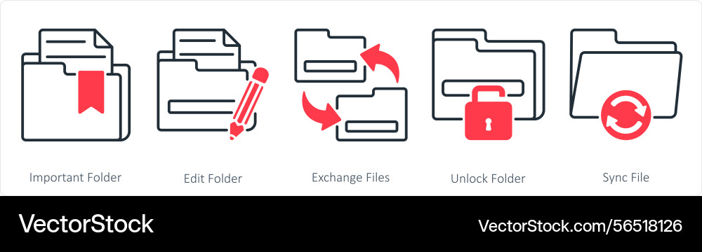 A set of 5 files icons as important folder edit vector image