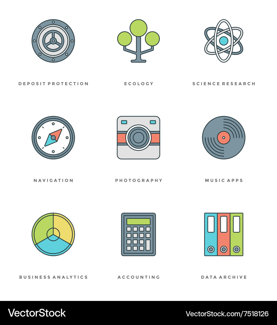 Flat line simple icons set thin linear stroke Vector Image