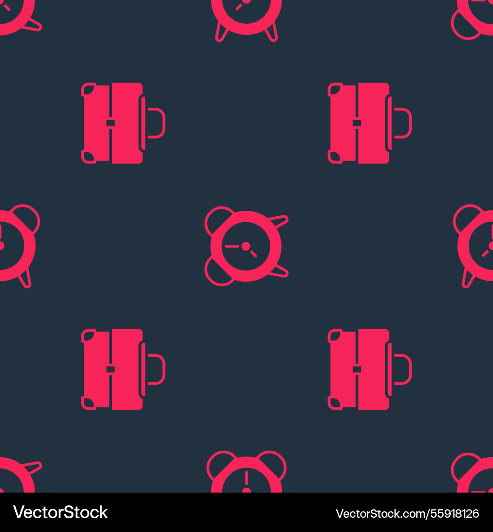 Set briefcase and alarm clock on seamless pattern vector image