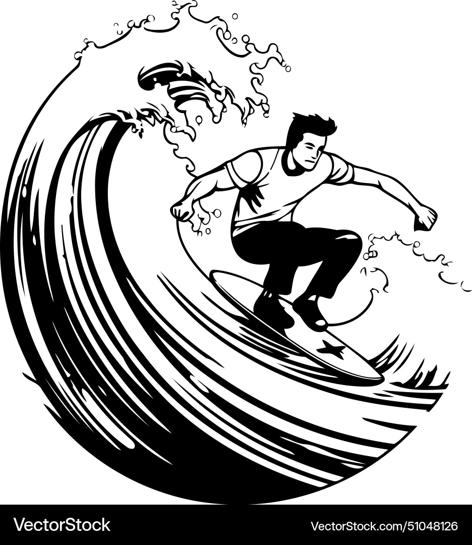 Surfer on the wave in retro style design element vector image