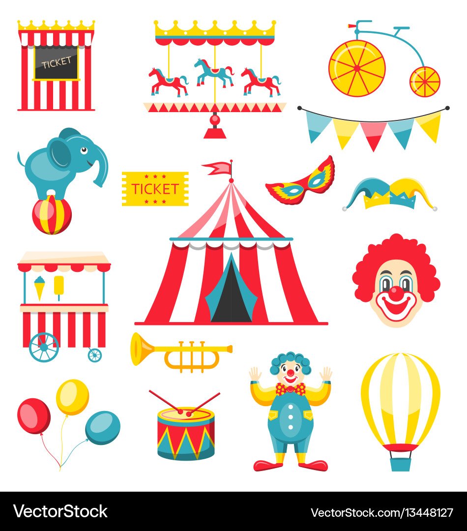 Collection colorful elements for circus