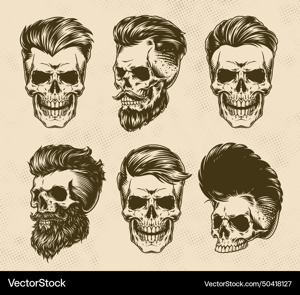 Dead heads set stickers monochrome Royalty Free Vector Image