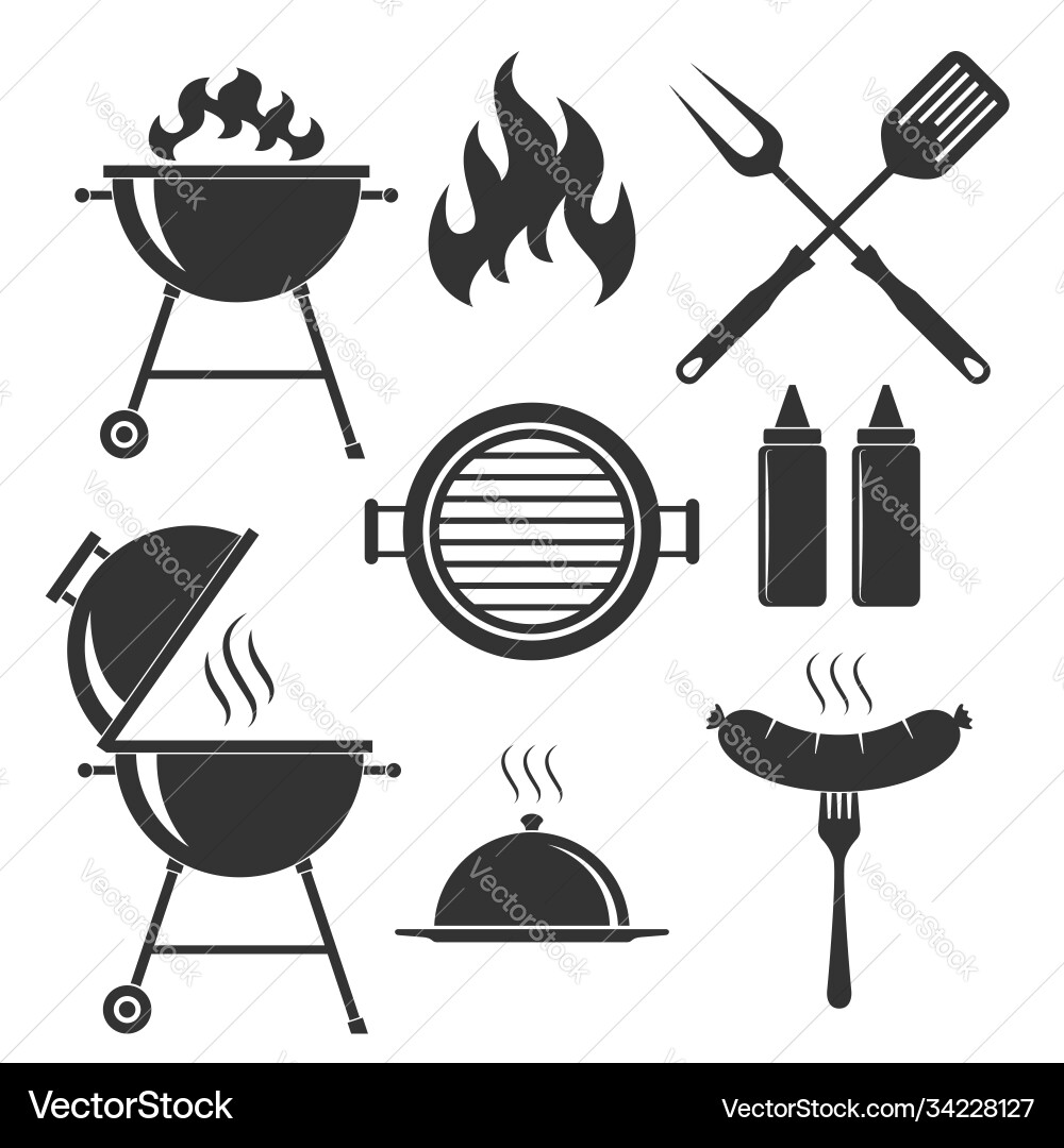 Grill &amp Grill Icon Set Vektorbild