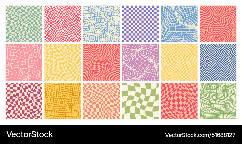 Groovy checkered pattern colorful distorted tiled Groovy checkered pattern colorful distorted tiled vector image