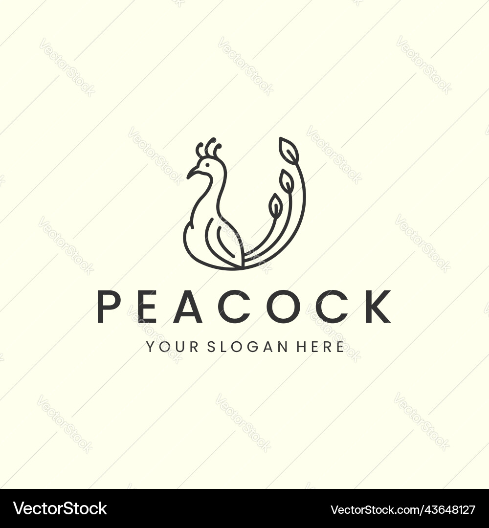 Minimalistischer Pfau mit Linie Art-Logo-Ikone Vektorbild