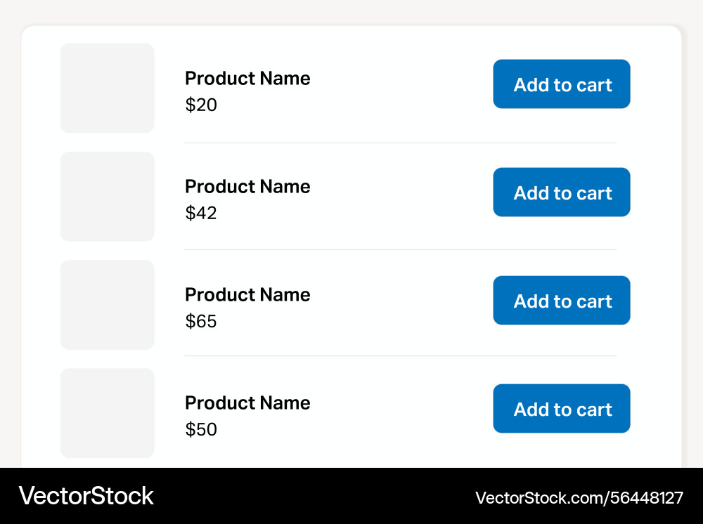 Mobile shopping interface with add to cart options vector image