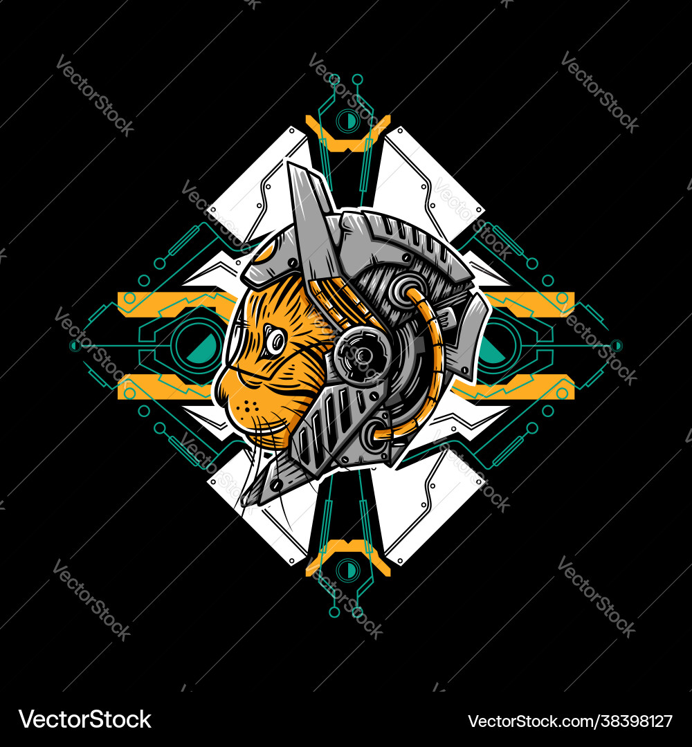 Robot cat head with a cyberpunk background Robot cat head with a cyberpunk background vector image