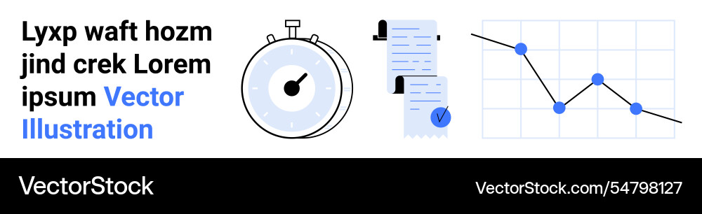 Stopwatch documents and line graph with text Stopwatch documents and line graph with text vector image