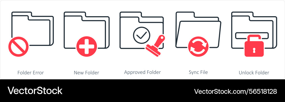 A set of 5 files icons as folder error new vector image