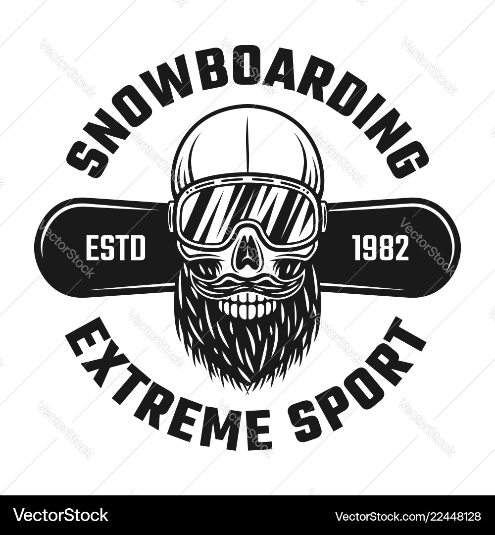 Bearded skull of snowboarder in ski glasses emblem Bearded skull of snowboarder in ski glasses emblem vector image