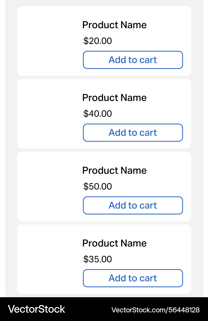 Mobile shopping interface with add to cart options vector image