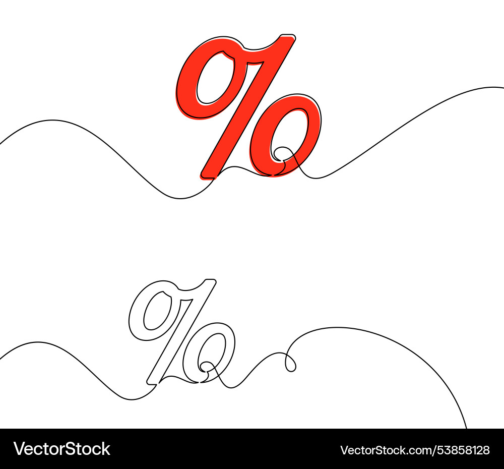 Percentage symbol in minimalist continuous line Percentage symbol in minimalist continuous line vector image