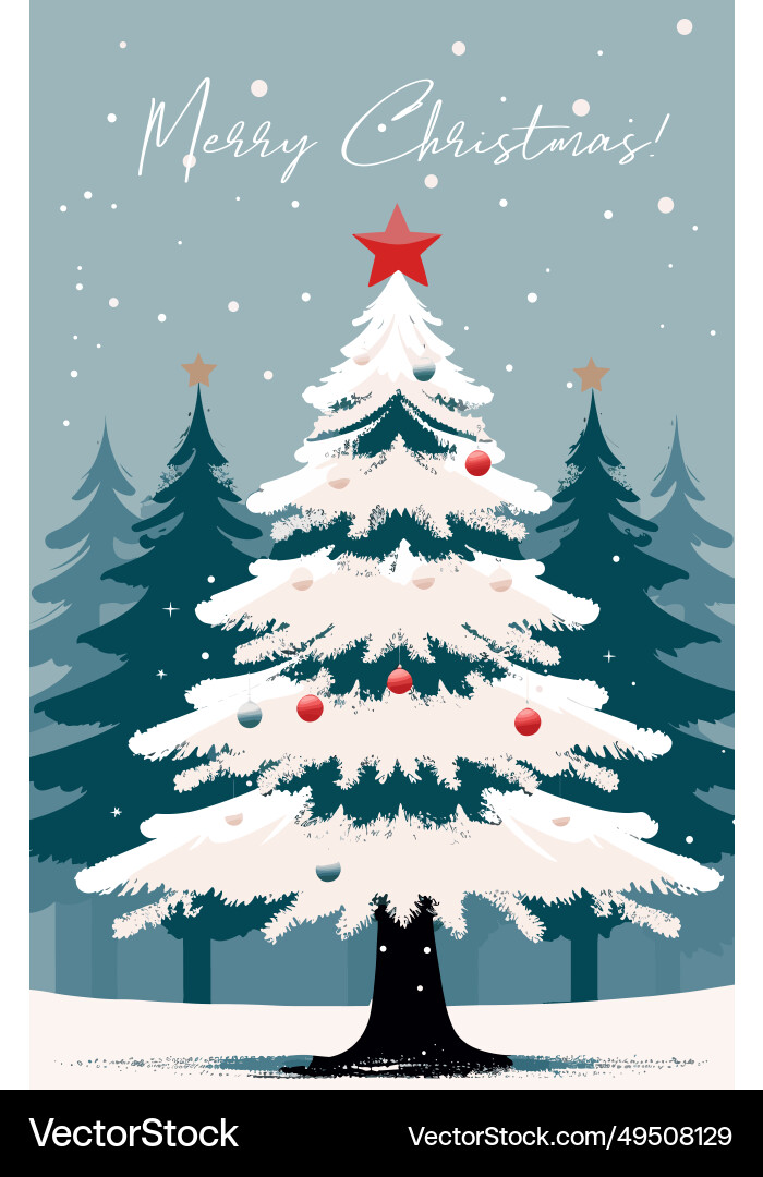 Decorated christmas tree covered in snow flat vector image