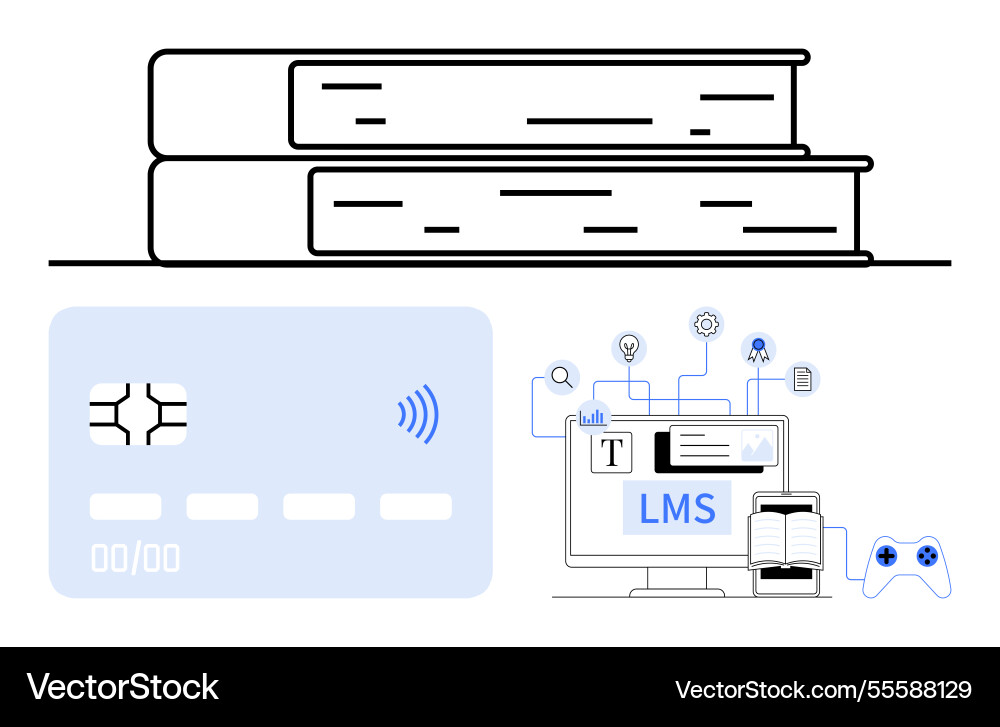 Digital learning and resource access with books vector image