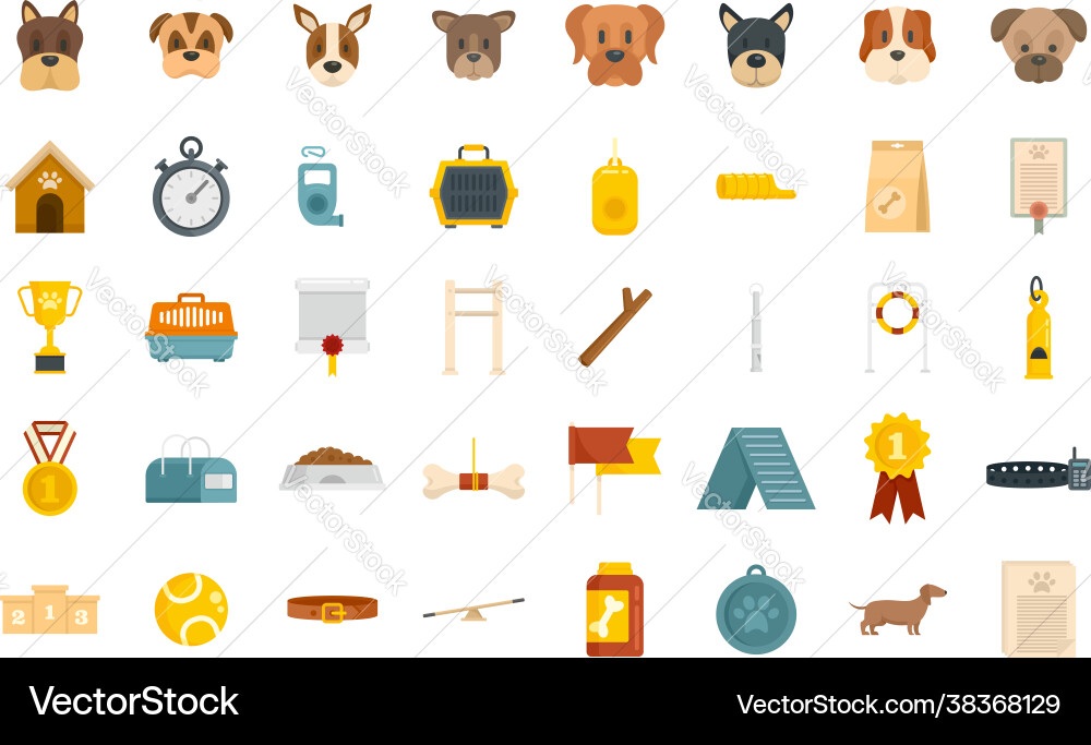 Dog handler icons set flat isolated Dog handler icons set flat isolated vector image