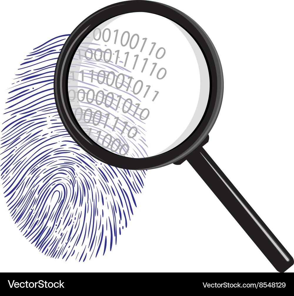 Fingerabdruck mit Lupe und Binary Code vektorbild