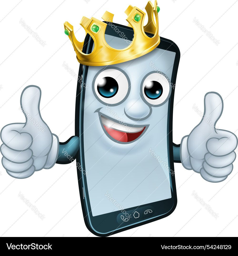 Mobile phone king crown thumbs up cartoon mascot Mobile phone king crown thumbs up cartoon mascot vector image